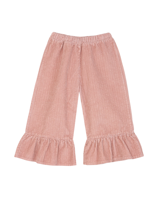 Pantalon à volants velours rose