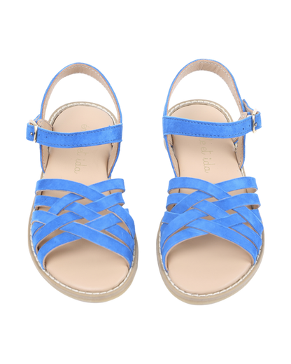 Sandales cuir tresses bleu