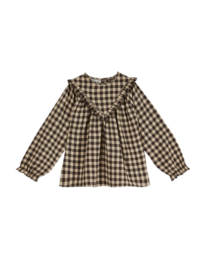 Blouse enfant coton vichy café