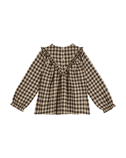 Blouse enfant coton vichy café