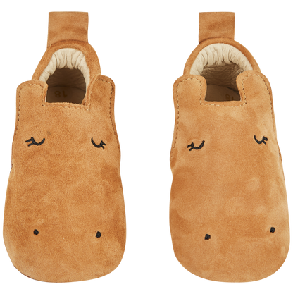 Chaussons cuir velours camel