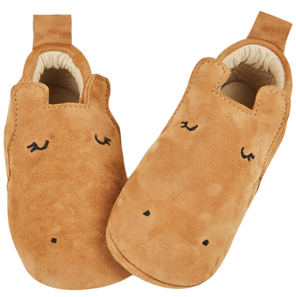 Chaussons cuir velours camel