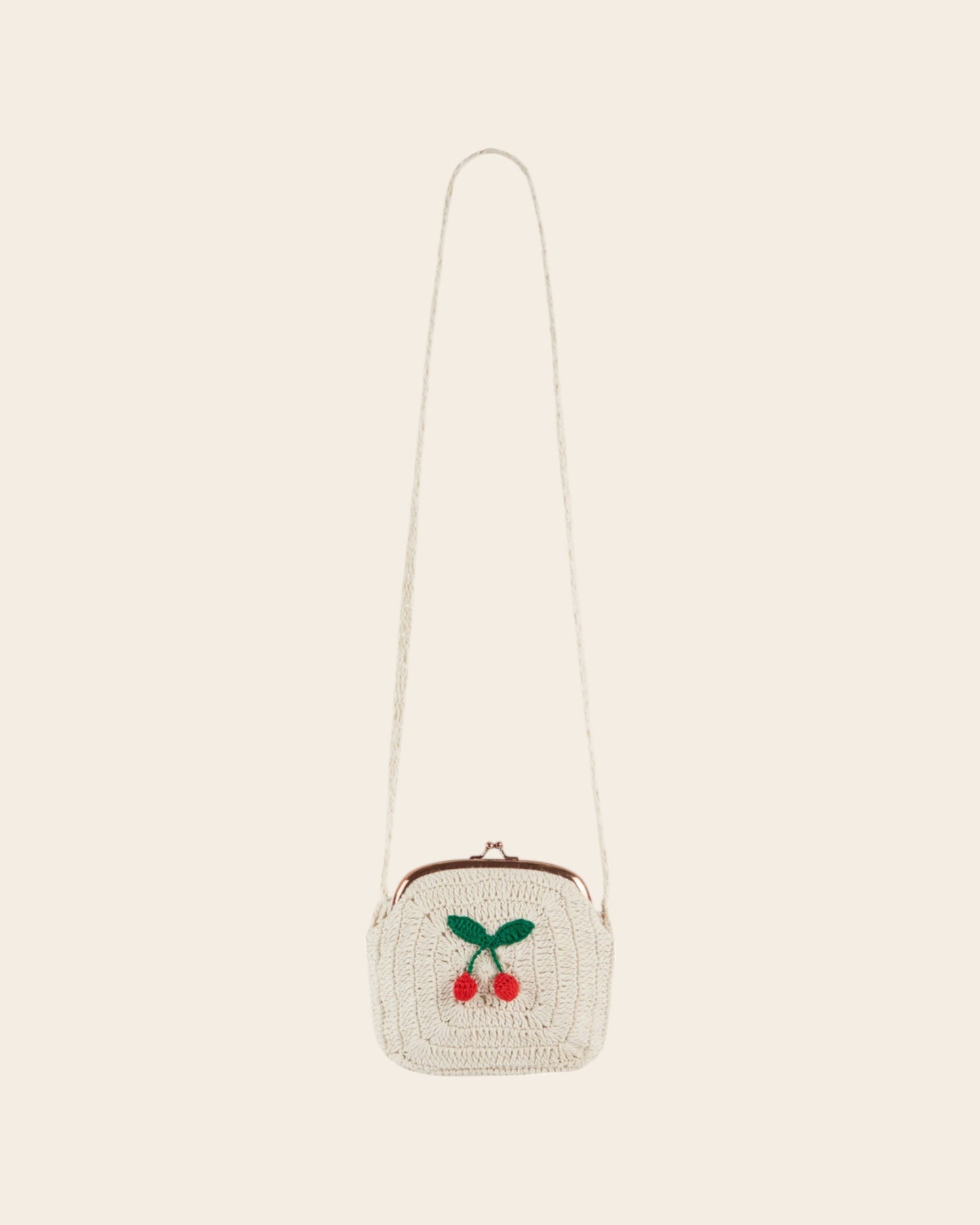 Sac aumônière crochet cerise écru