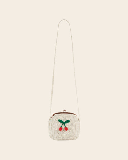 Sac aumônière crochet cerise écru