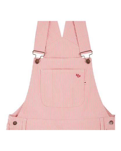 Salopette denim rayures rose et blanc