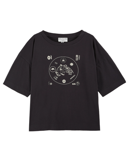 T-shirt oversize léopard coton bio charbon