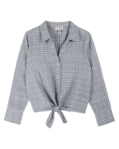 Chemise khadi nouée carreaux bleu