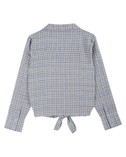Chemise khadi nouée carreaux bleu