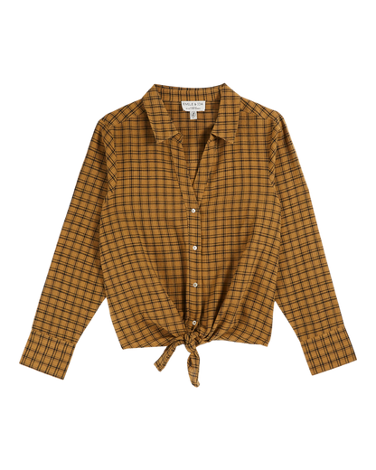Chemise khadi nouée carreaux ocre