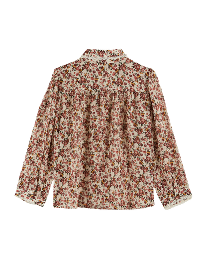 Blouse à fleurs crépon myosotis rose