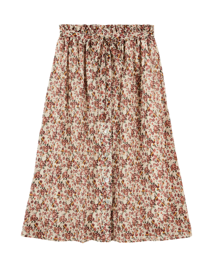 Jupe midi écru myosotis rose