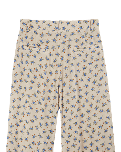 Pantalon palazzo écru fleurs bleues
