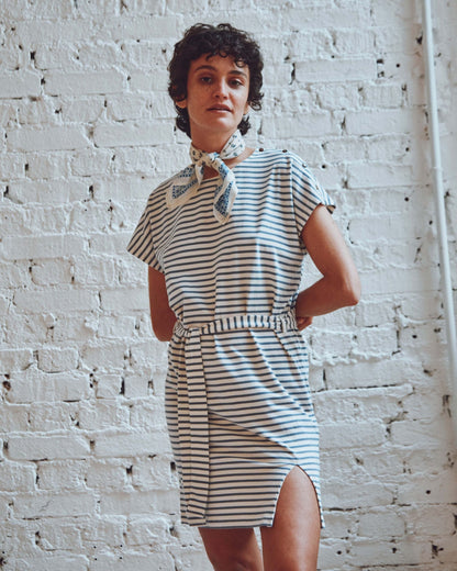 Robe rayures coton bio blanc et bleu