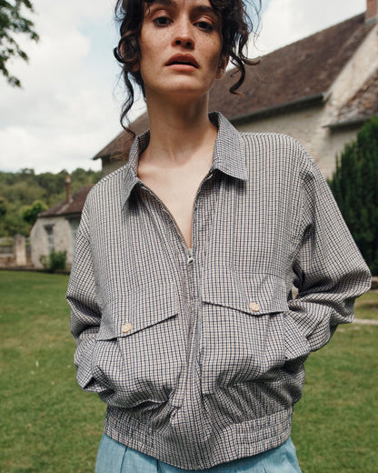 Blouson carreaux noir et marron