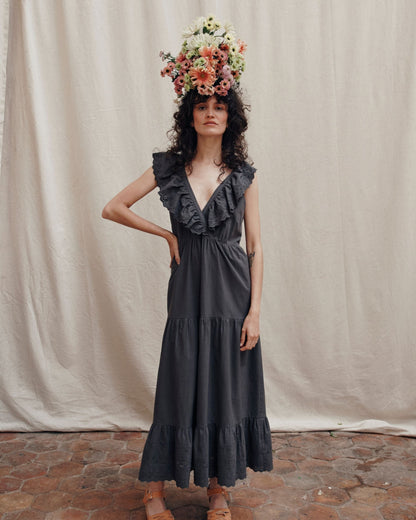 Robe longue broderie anglaise bitume