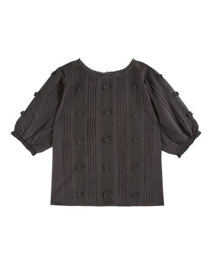 Blouse dentelle fleurs brodées bitume