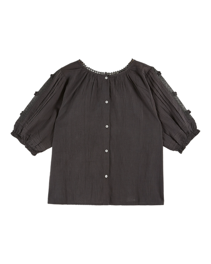 Blouse dentelle fleurs brodées bitume