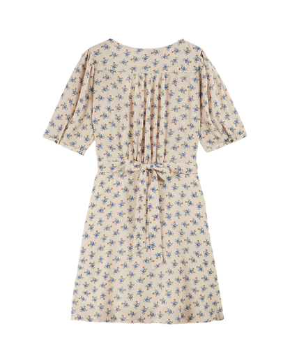 Robe chemisier écru fleurs bleues