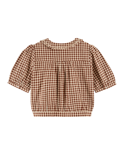 Blouse en coton vichy écru et chocolat