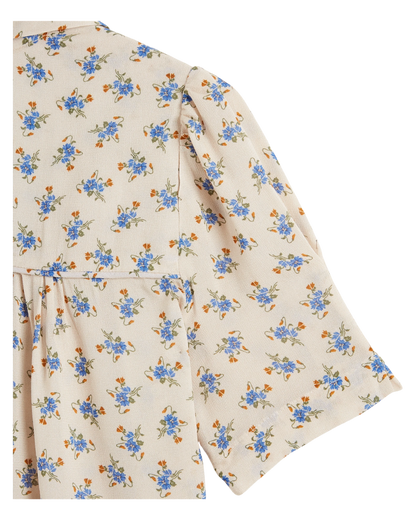 Blouse écru fleurs bleues