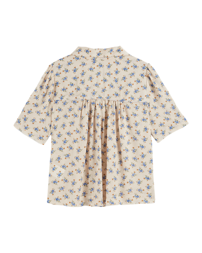 Blouse écru fleurs bleues