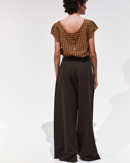 Pantalon palazzo lin coton bitume