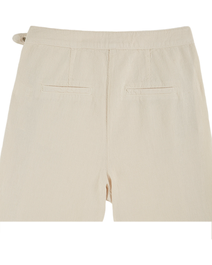 Pantalon ceinturé coton lin crème