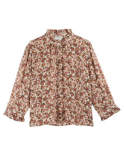Blouse volantée crépon myosotis rose
