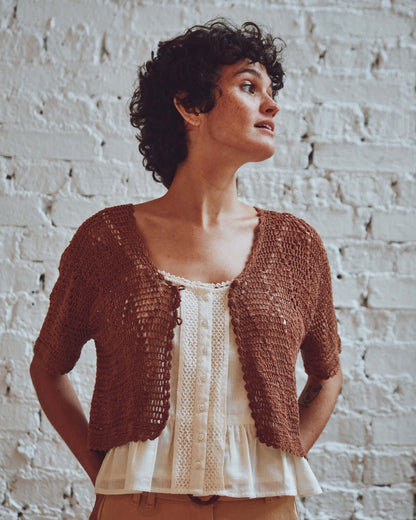 Cardigan femme crochet caramel