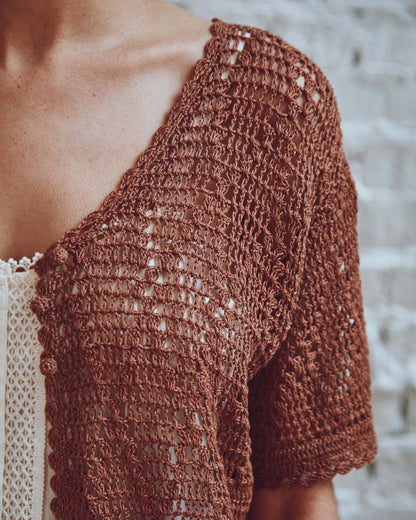 Cardigan femme crochet caramel