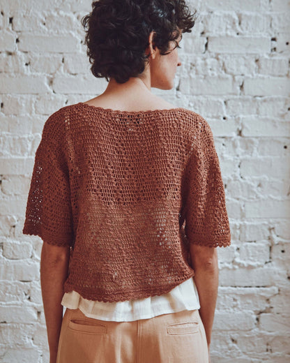 Cardigan femme crochet caramel