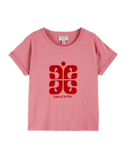 T-shirt logo coton bio framboise