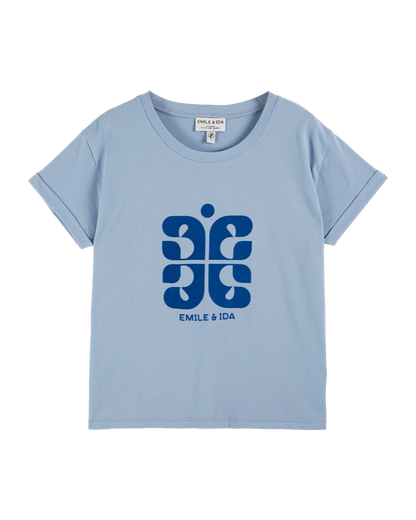 T-shirt logo coton bio bleu clair