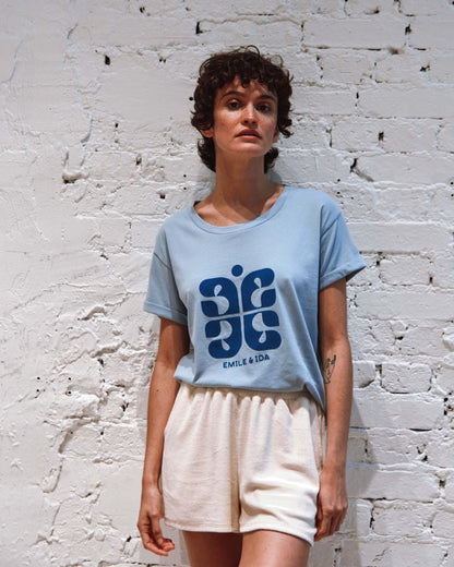 T-shirt logo coton bio bleu clair