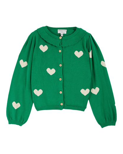 Cardigan femme coeur coton bio vert