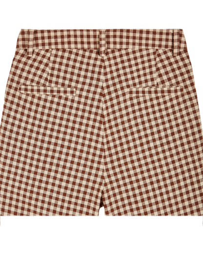 Pantalon large vichy écru et chocolat
