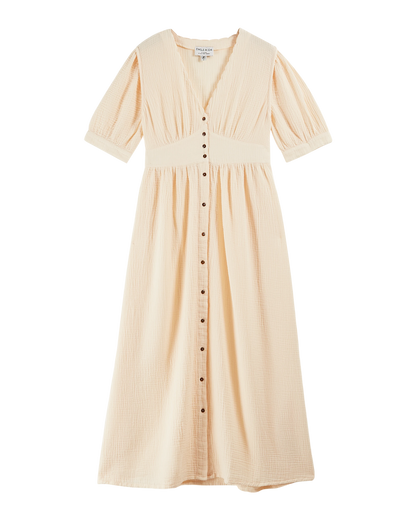 Robe longue gaze de coton crème