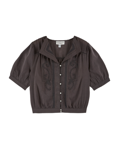 Blouse brodée vintage bitume