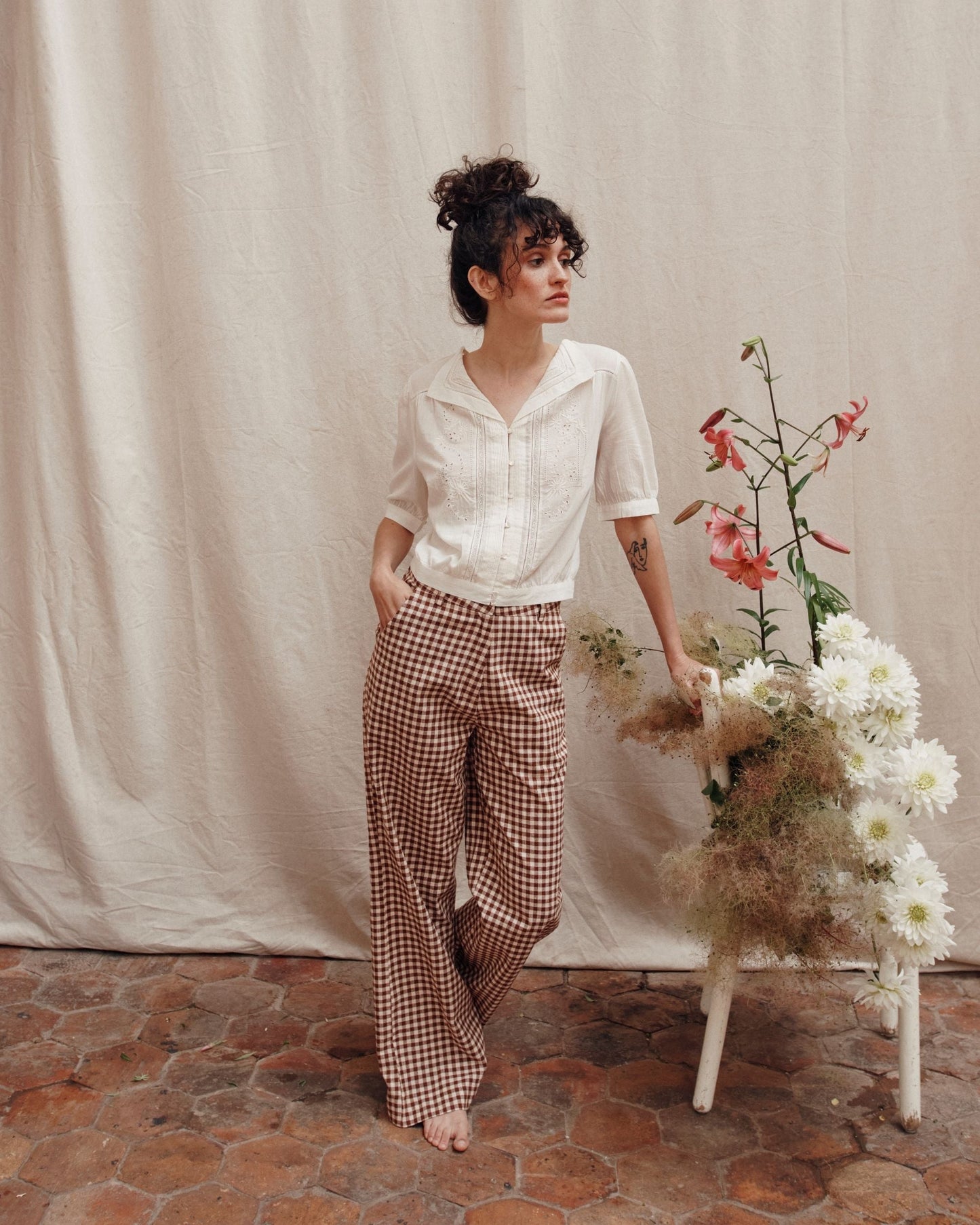 Blouse brodée vintage écru
