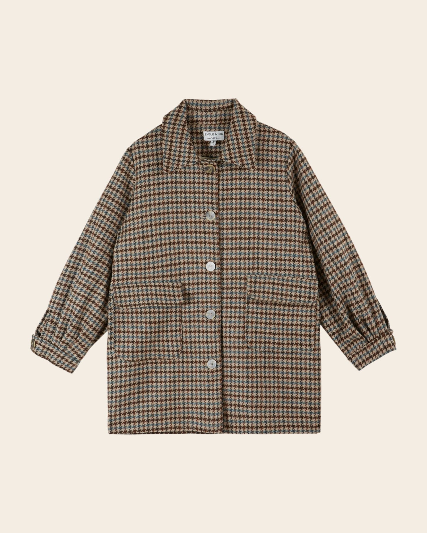Manteau - 3/4 pied de coq beige et marron
