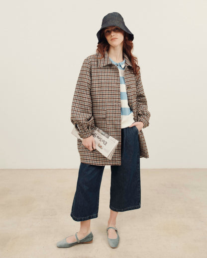 Manteau - 3/4 pied de coq beige et marron
