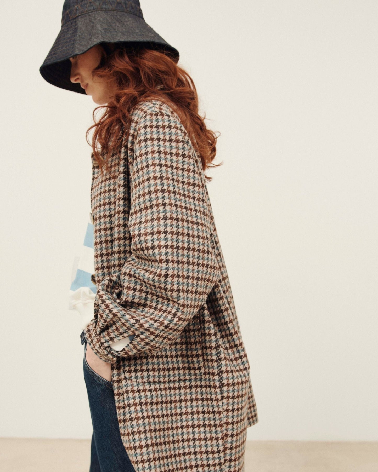 Manteau - 3/4 pied de coq beige et marron