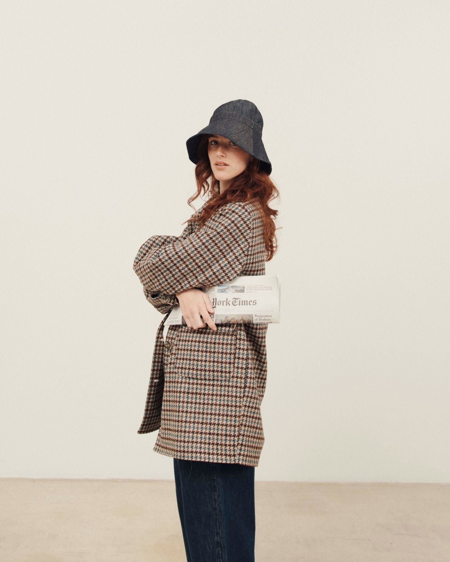 Manteau - 3/4 pied de coq beige et marron