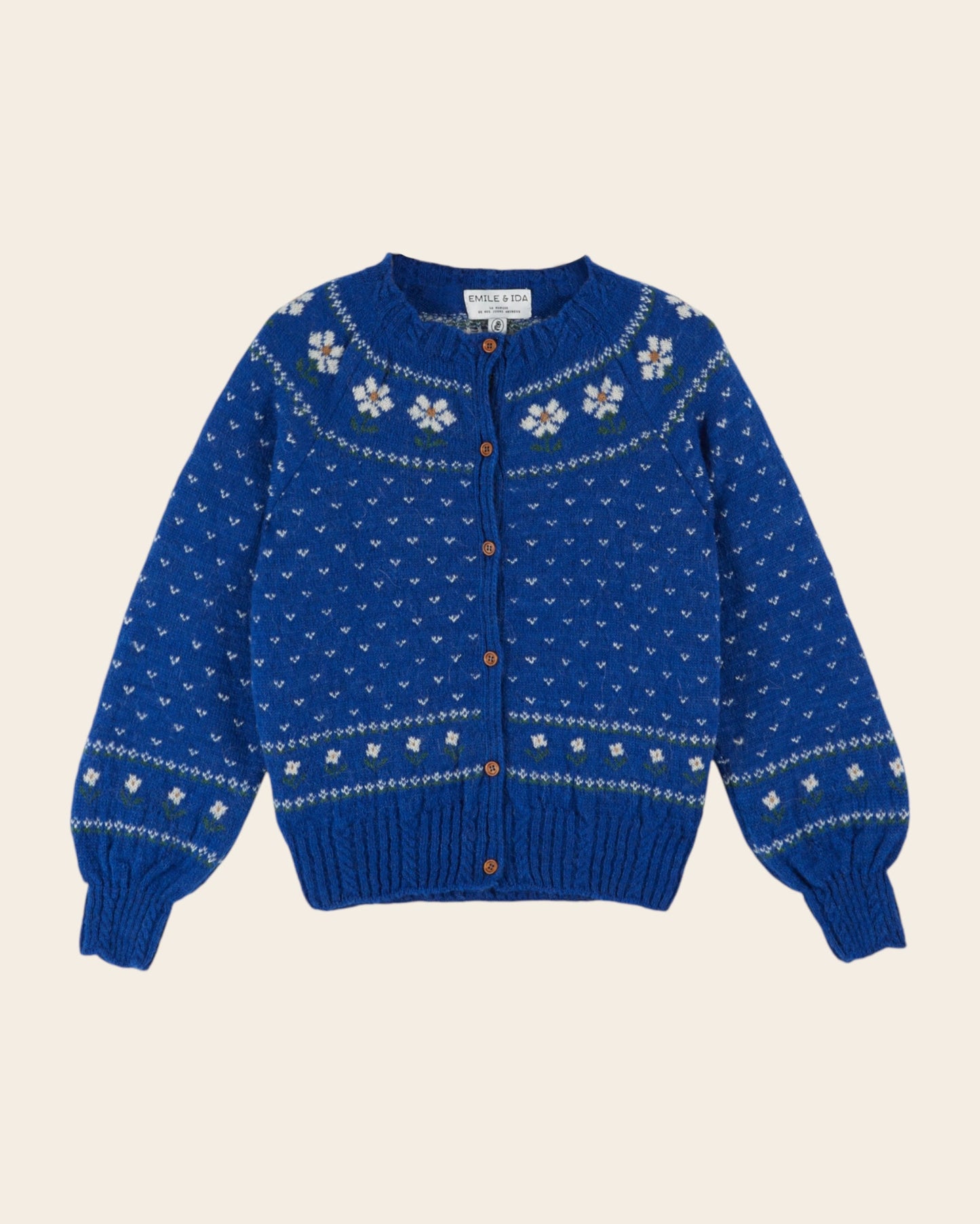 Cardigan femme - Jacquard Marguerite bleu royal