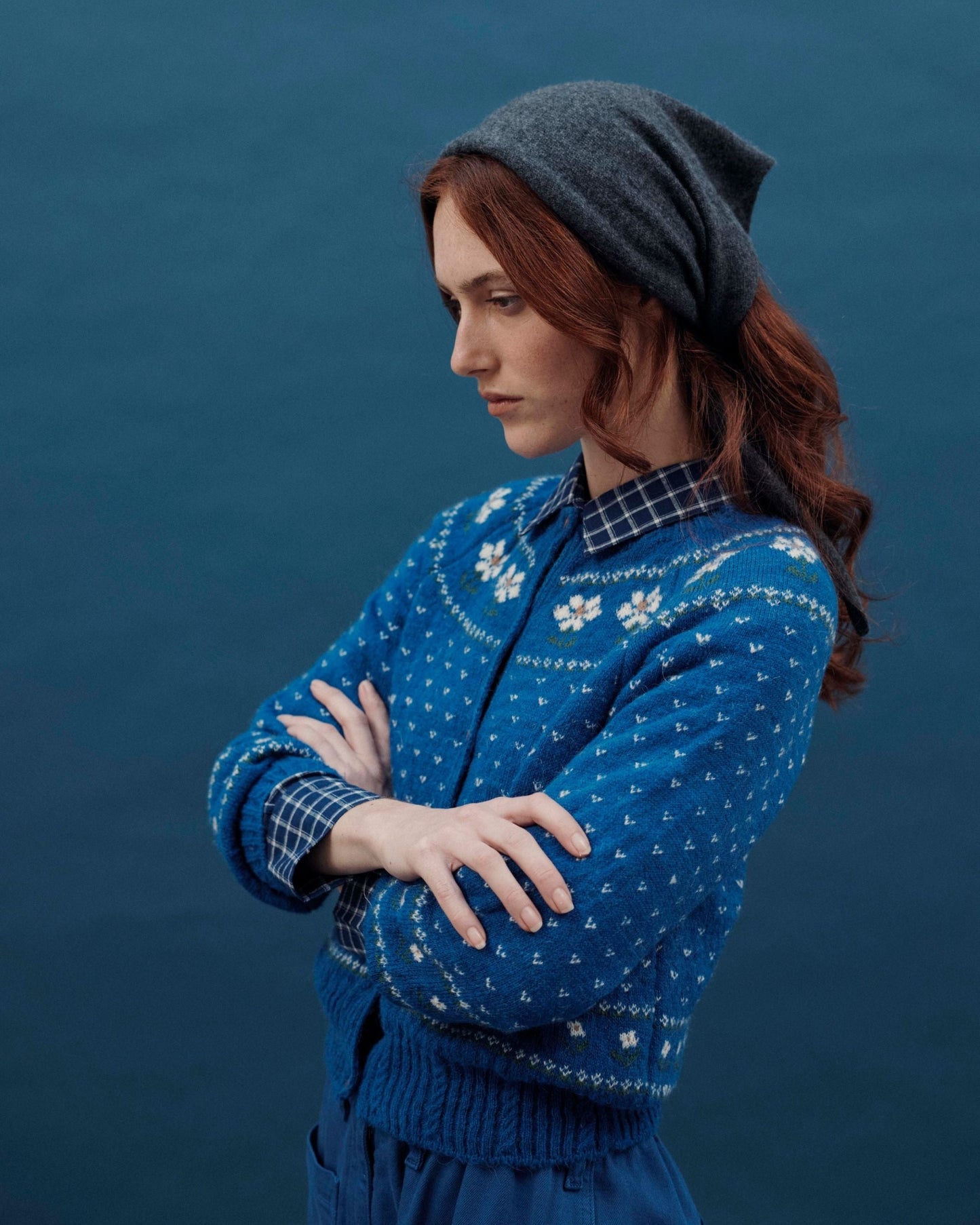 Cardigan femme - Jacquard Marguerite bleu royal