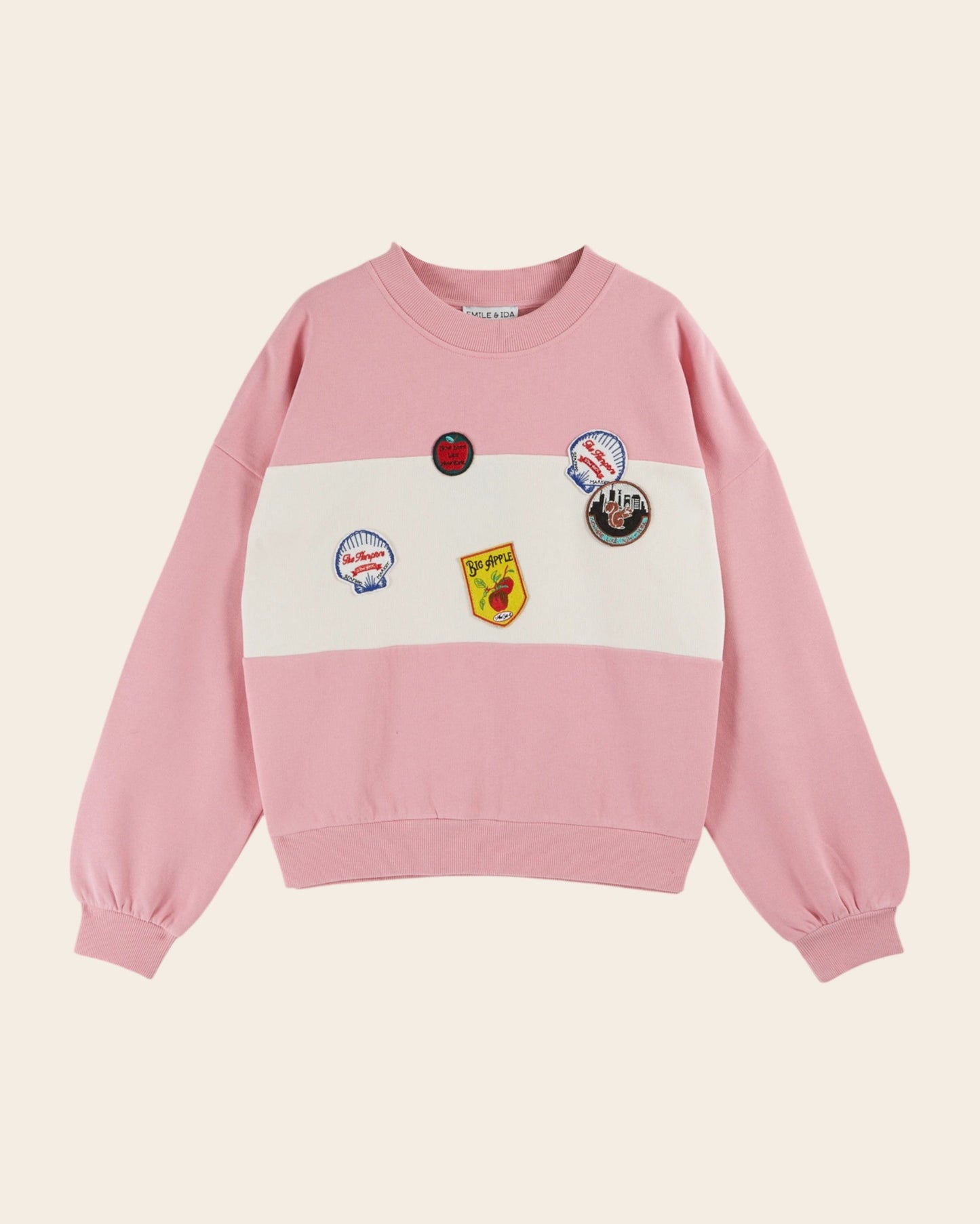 Sweat - Badges coton bio rose et blanc