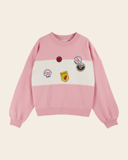 Sweat - Badges coton bio rose et blanc