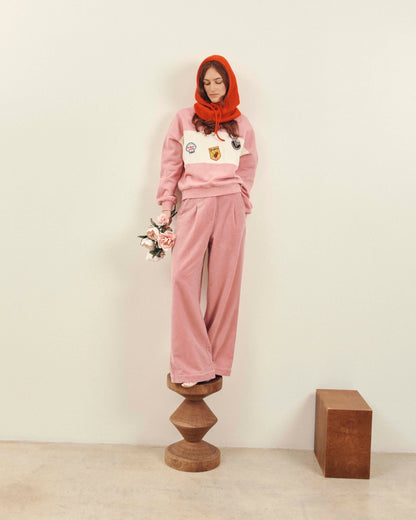 Sweat - Badges coton bio rose et blanc