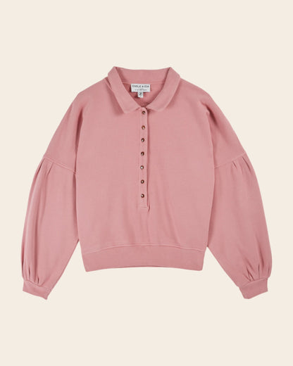 Sweat - Boutonné coton bio rose