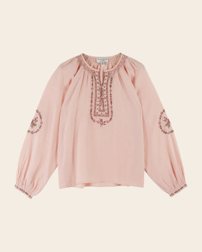 Blouse brodée ethnique rose